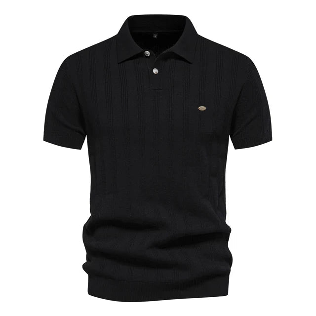 Heren Poloshirt Met Reverskraag En Ademend Breisel in Zwart