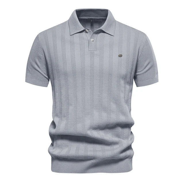 Heren Poloshirt Met Reverskraag En Ademend Breisel in Lichtgrijs