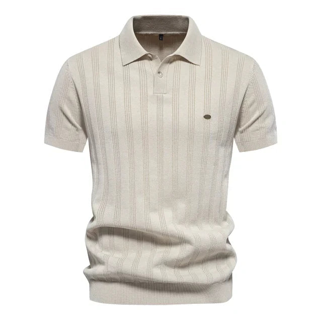 Heren Poloshirt Met Reverskraag En Ademend Breisel in Beige