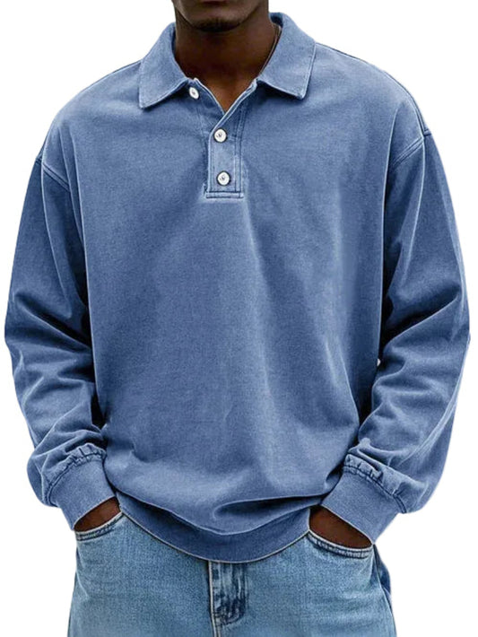 Polo trui met lange mouwen voor heren met knoopsluiting