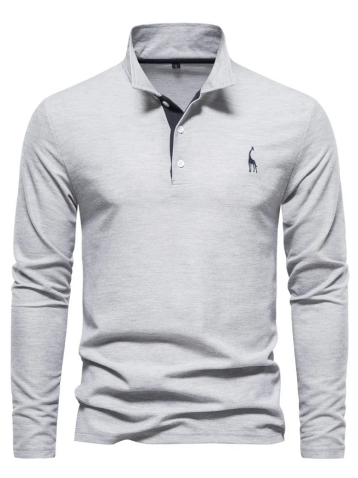 Heren poloshirt met lange mouwen in Lichtgrijs