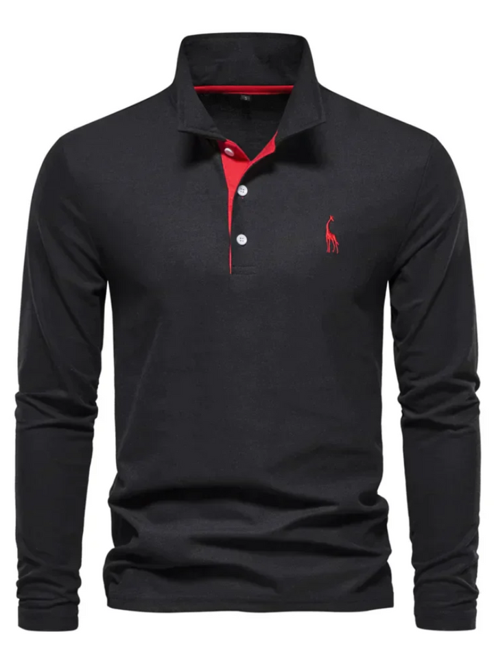 Heren poloshirt met lange mouwen in Zwart