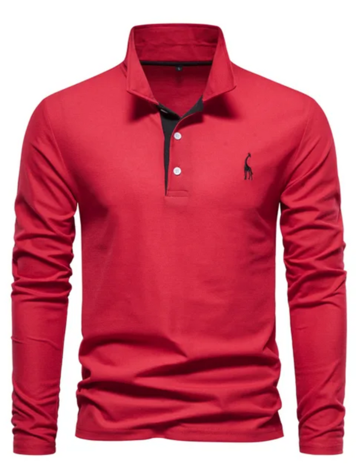 Heren poloshirt met lange mouwen in Rood