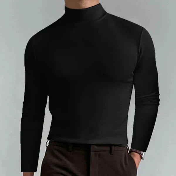 Heren Slim Fit Coltrui Met Opstaande Col En Lange Mouwen in Zwart