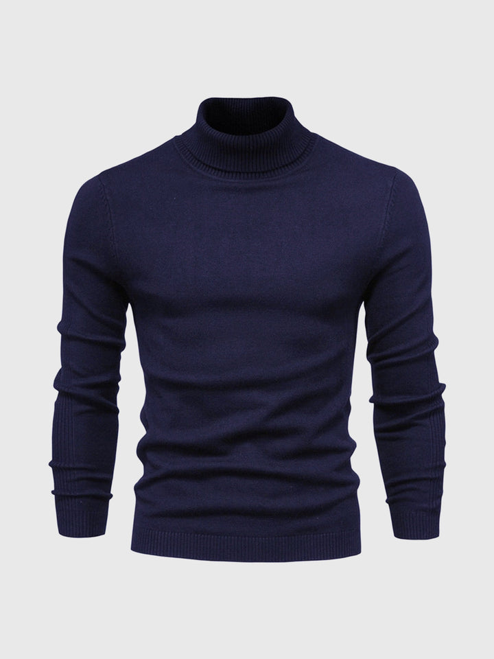 Heren Katoenen Coltrui Met Geribde Col En Normale Pasvorm in Marineblauw