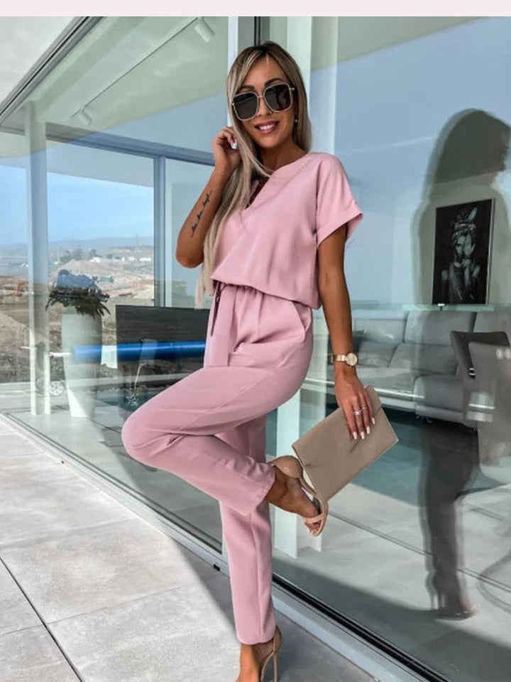 Dames jumpsuit in roze zijaanzicht
