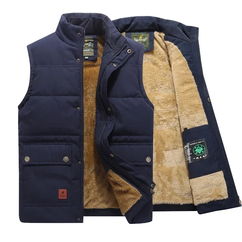 Gewatteerde bodywarmer voor heren in blauw met teddyvoering