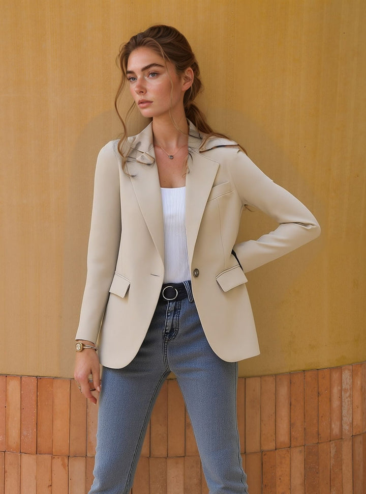 Trendy Blazer voor Dames |  Eén Knoop, Ingesneden Revers &amp; Zakken Modehuis-Nederland