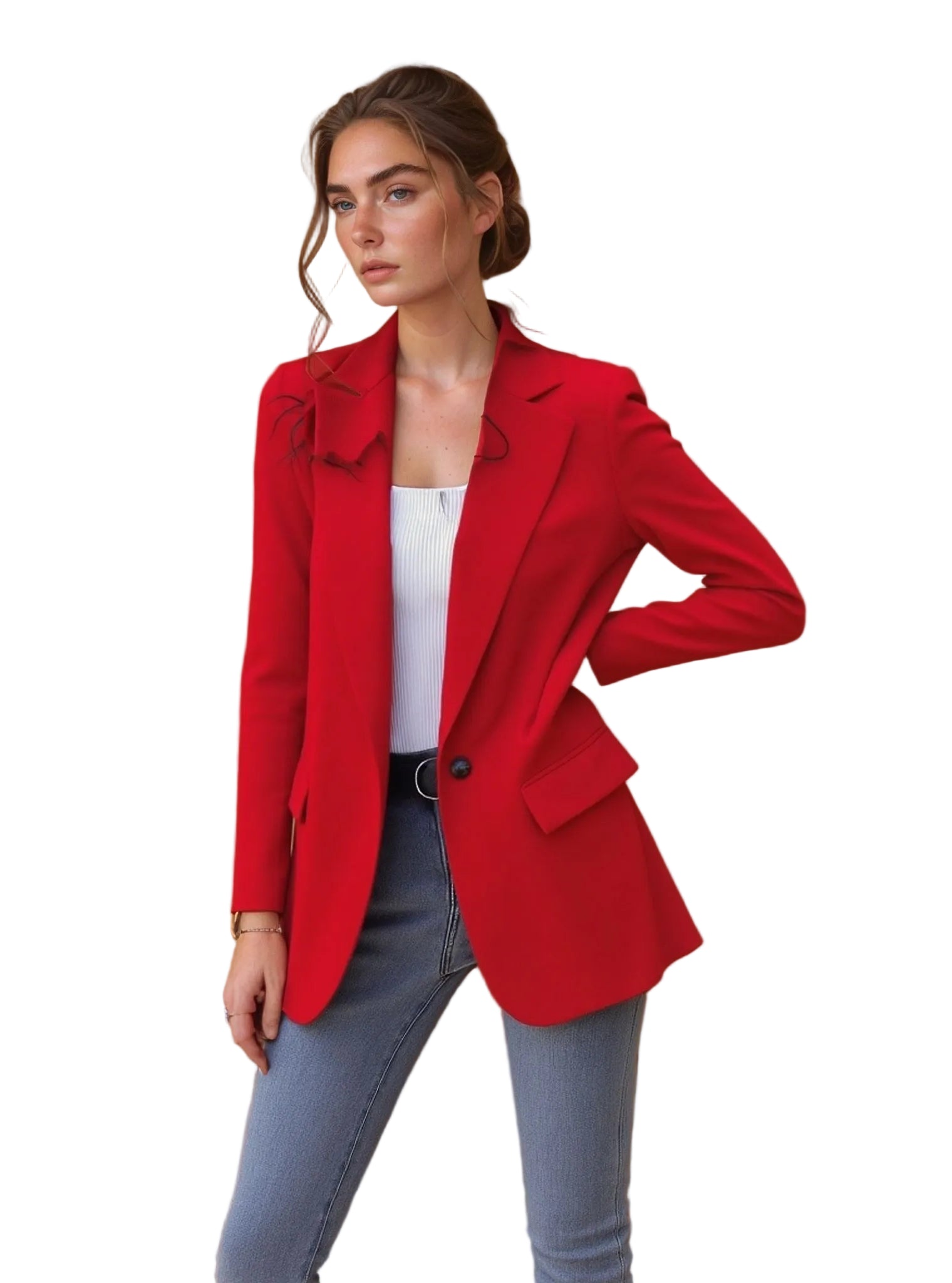 Trendy Blazer voor Dames |  Eén Knoop, Ingesneden Revers & Zakken Modehuis-Nederland