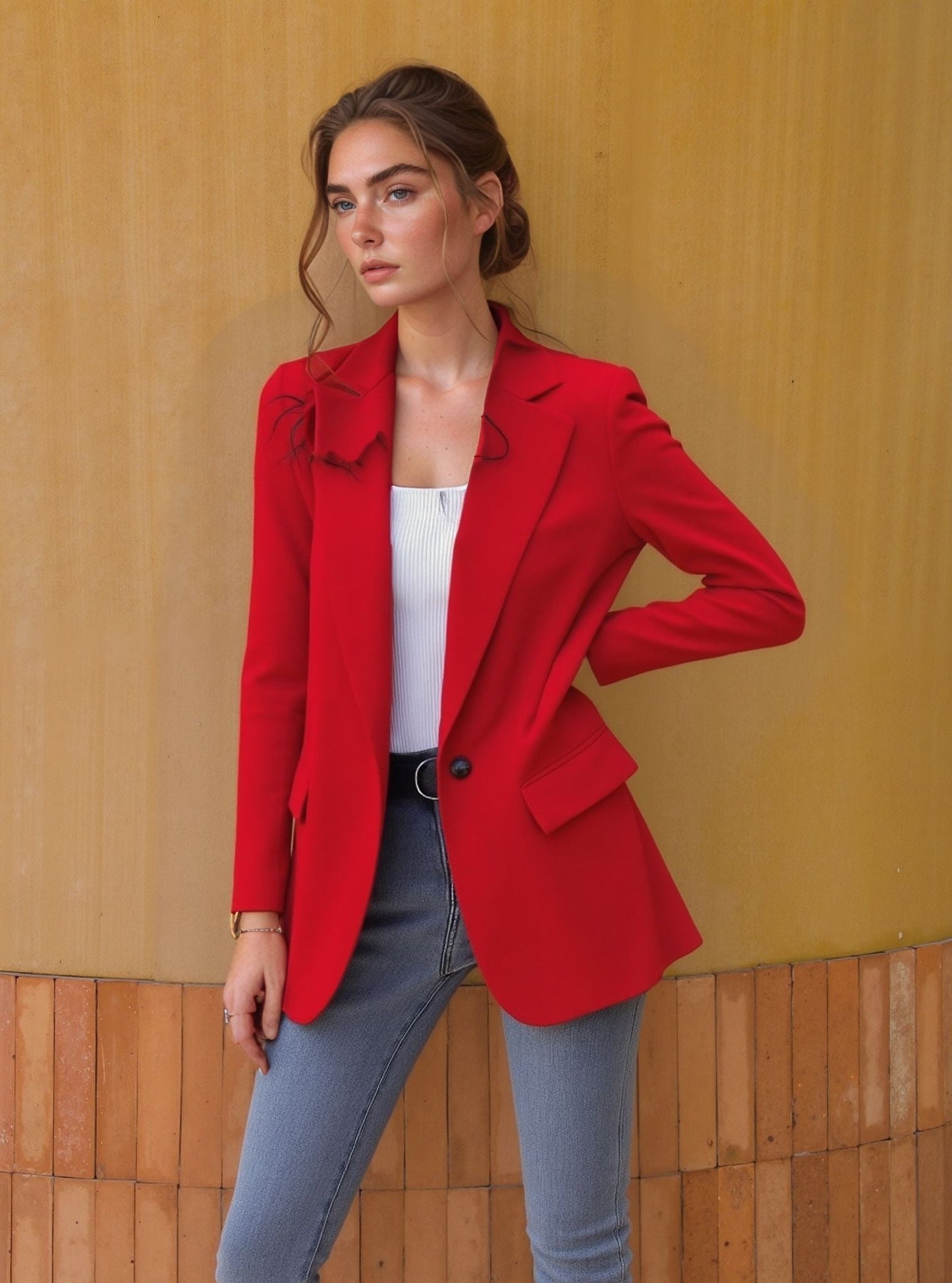 Dames getailleerde blazer met zachte schouders en knoopsluiting Modehuis-Nederland