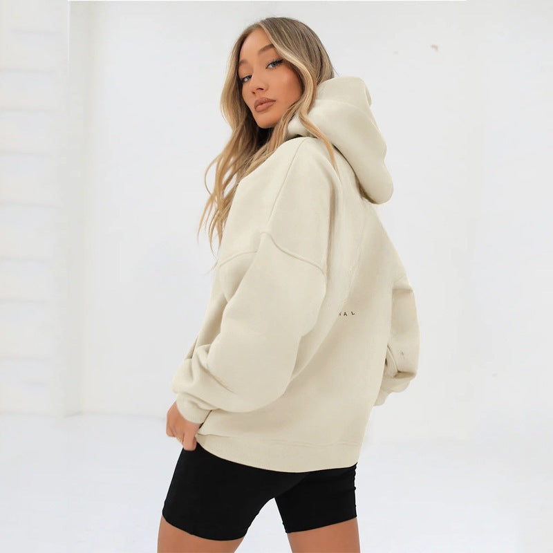 Dames oversized hoodie ivoor, zijaanzicht met capuchon