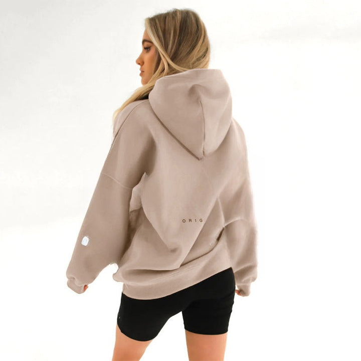 Dames oversized hoodie mokka, achteraanzicht
