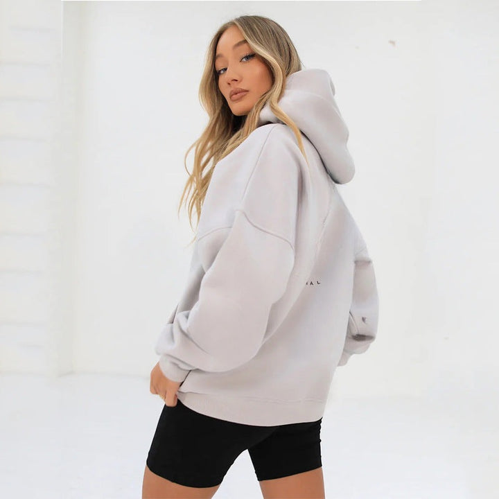 Dames oversized hoodie gebroken wit, zijaanzicht
