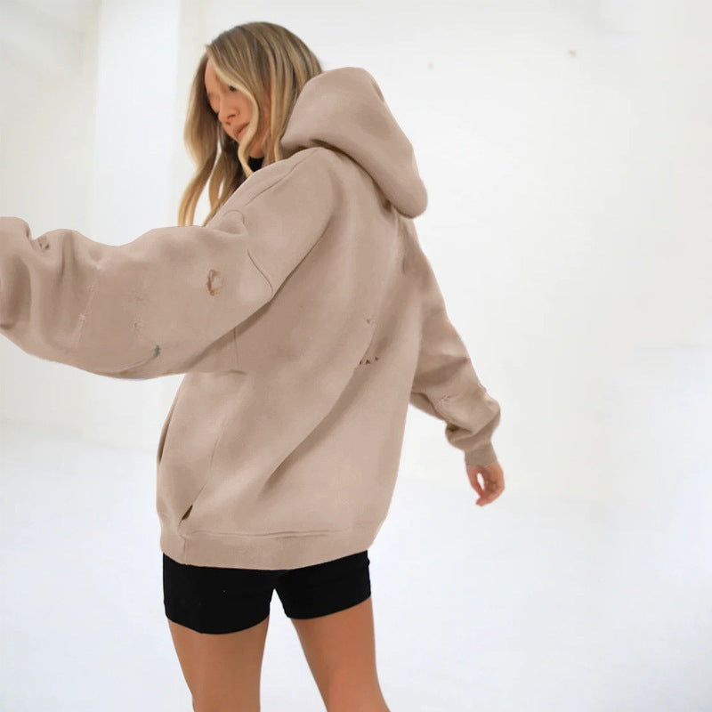 Dames oversized hoodie zand, zijaanzicht