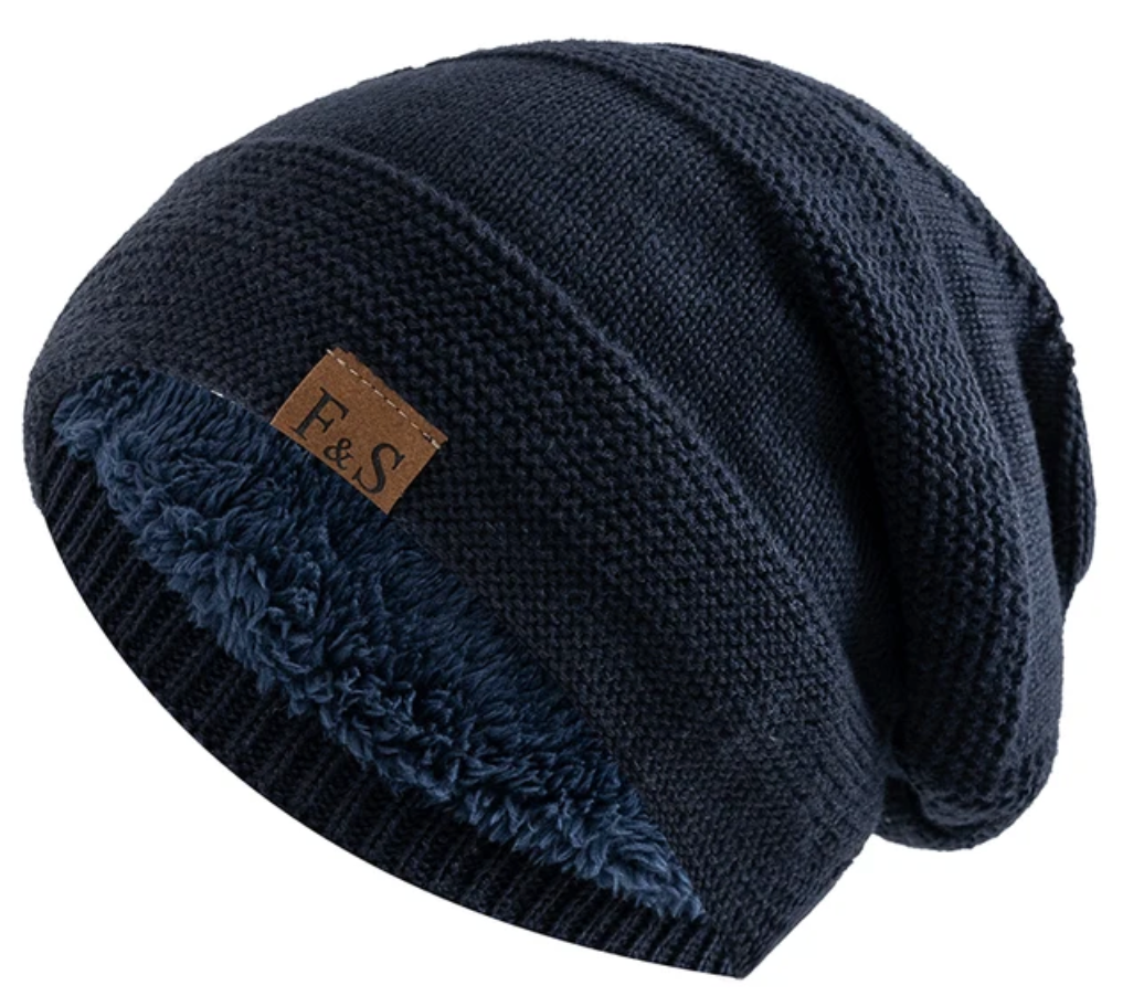Slouchy herenmuts in blauw met pluchen voering