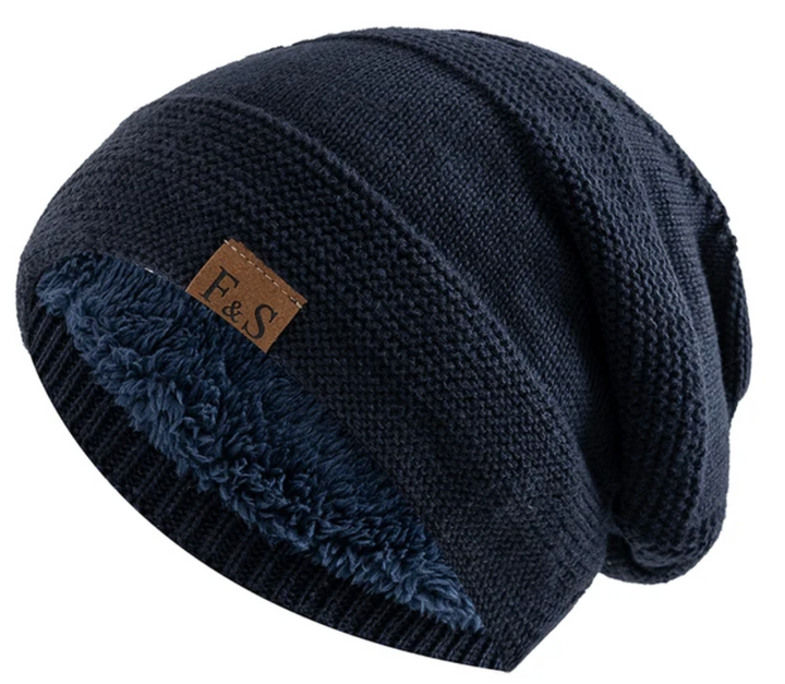 Slouchy herenmuts in blauw met pluchen voering