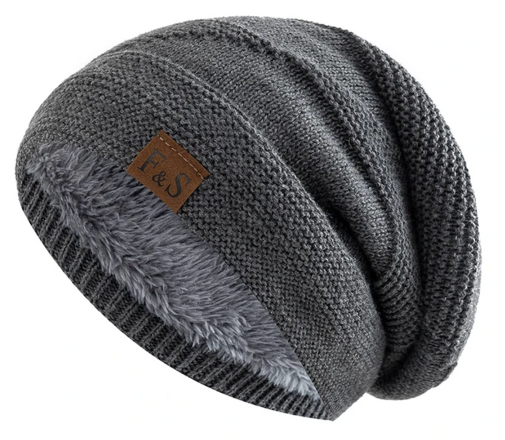 Slouchy herenmuts in grijs met pluchen voering