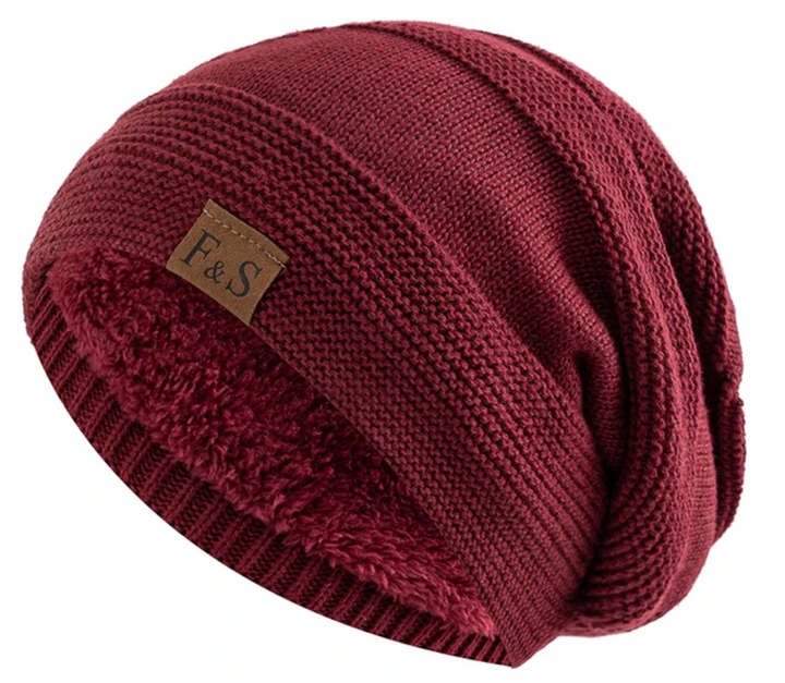 Slouchy herenmuts in rood met pluchen voering