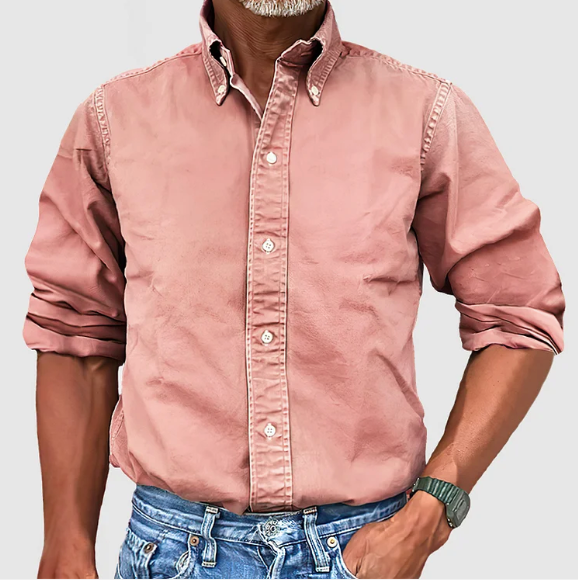 Heren Casual Overhemd Met Button-Down Kraag En Lange Mouwen in Roze
