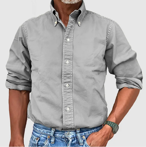 Heren Casual Overhemd Met Button-Down Kraag En Lange Mouwen in Grijs