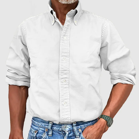 Heren Casual Overhemd Met Button-Down Kraag En Lange Mouwen in Wit