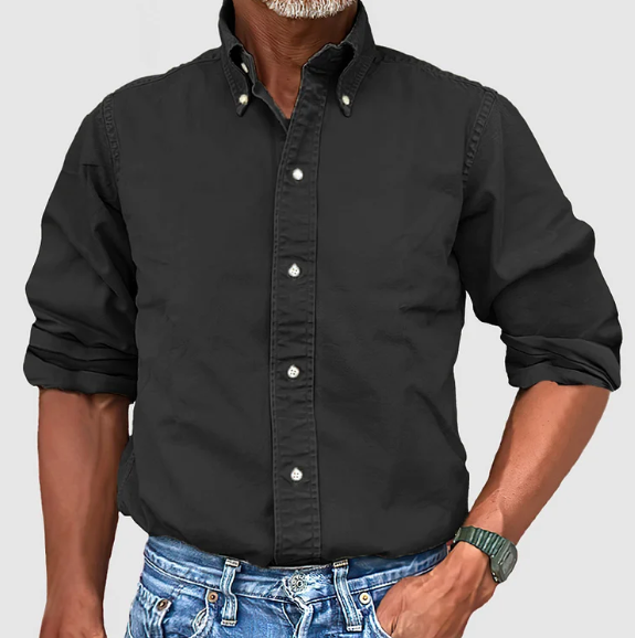 Heren Casual Overhemd Met Button-Down Kraag En Lange Mouwen in Zwart