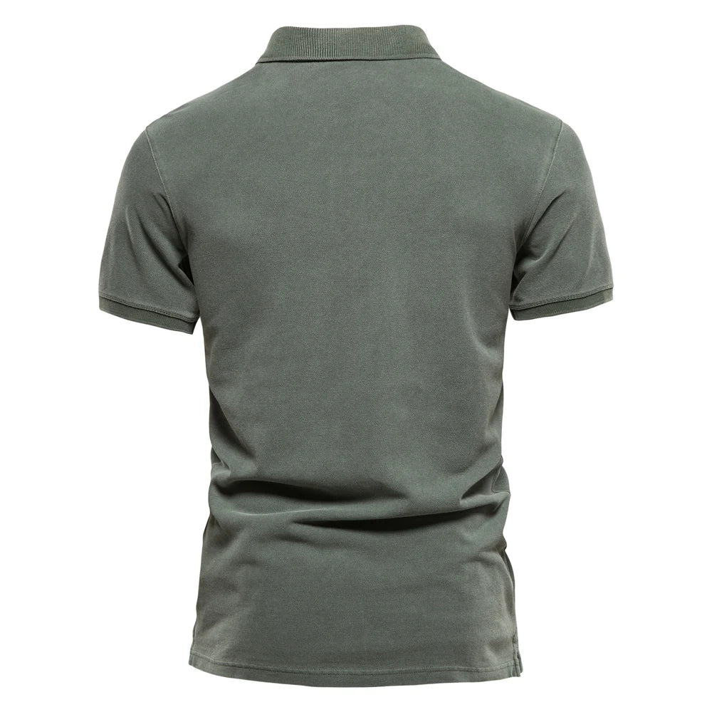 Katoenen poloshirt voor heren in groen, achteraanzicht