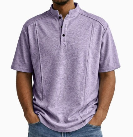 Heren Shirt Met Staande Kraag En Knoopsluiting in Paars