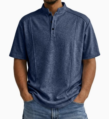 Heren Shirt Met Staande Kraag En Knoopsluiting in Donkerblauw