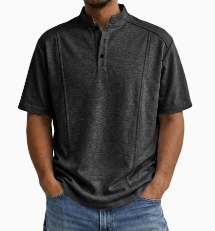 Heren Shirt Met Staande Kraag En Knoopsluiting in Zwart