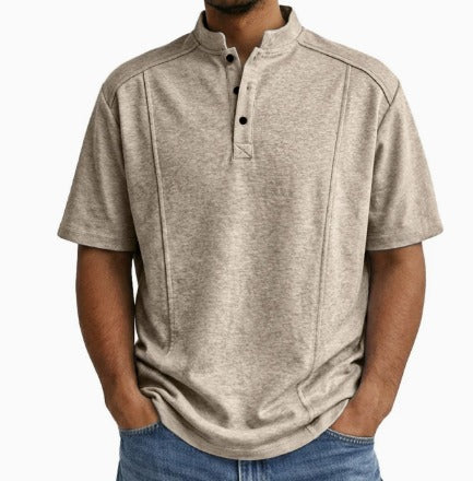 Heren Shirt Met Staande Kraag En Knoopsluiting in Kaki