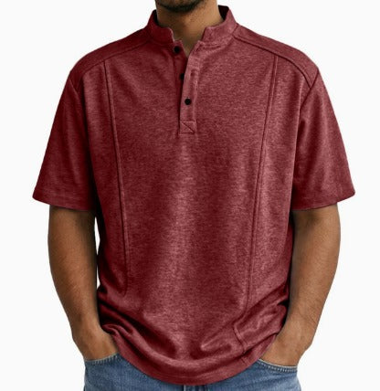 Heren Shirt Met Staande Kraag En Knoopsluiting in Rood