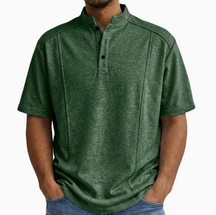 Heren Shirt Met Staande Kraag En Knoopsluiting in Donkergroen