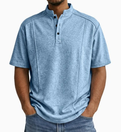 Heren Shirt Met Staande Kraag En Knoopsluiting in Blauw