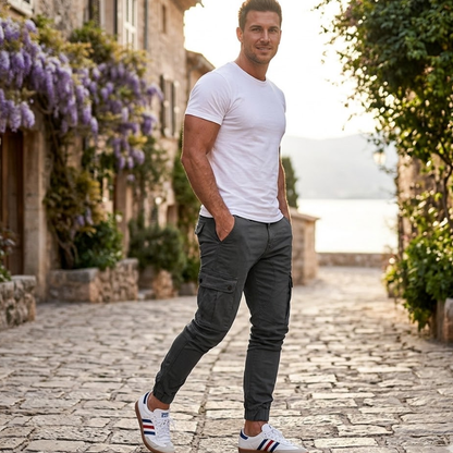 Slim fit cargobroek voor heren met klepzakken Modehuis-Nederland