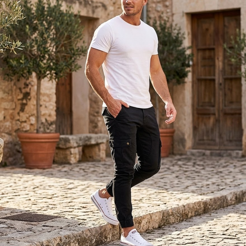 Slim fit cargobroek voor heren met klepzakken Modehuis-Nederland