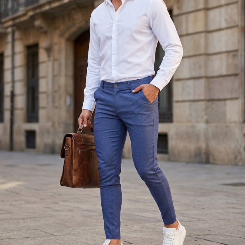 Slim fit chino broek voor heren met riemlussen Modehuis-Nederland