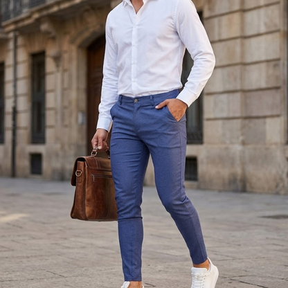 Slim fit chino broek voor heren met riemlussen Modehuis-Nederland