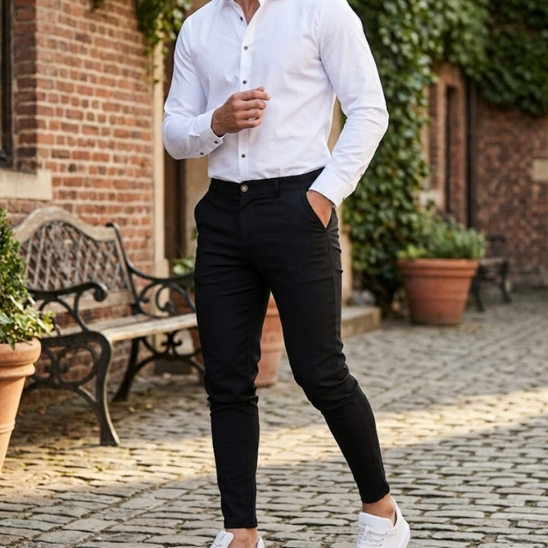Slim fit chino broek voor heren met riemlussen Modehuis-Nederland