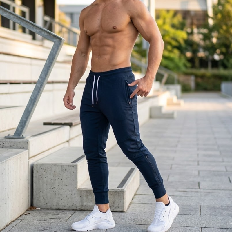 Slim fit joggingbroek voor heren met trekkoord en enkelmanchetten Modehuis-Nederland