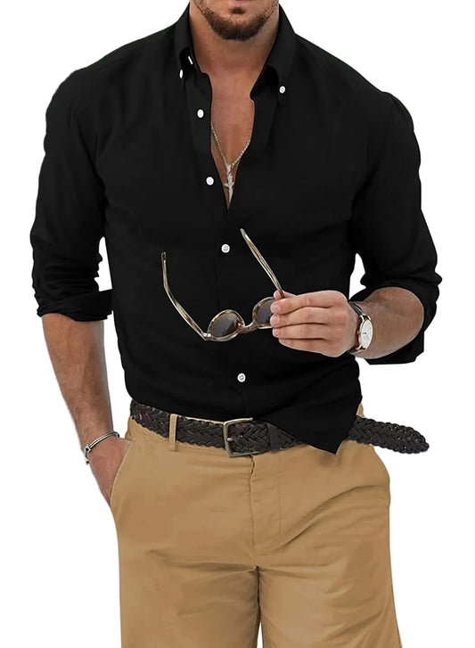 Slim fit overhemd voor heren met lange mouwen Button down kraag