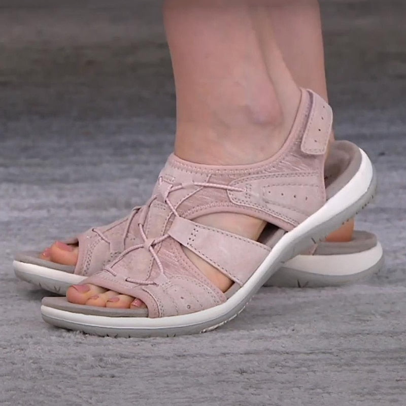 Dames Sportieve Sandalen in Roze, zijkant met klittenband