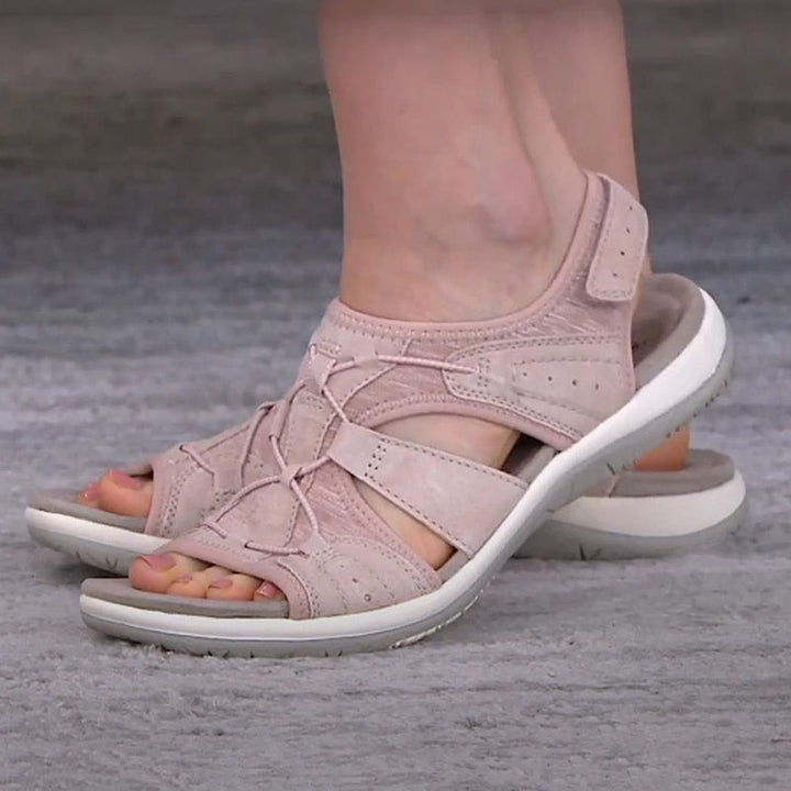 Dames Sportieve Sandalen in Roze, zijkant met klittenband