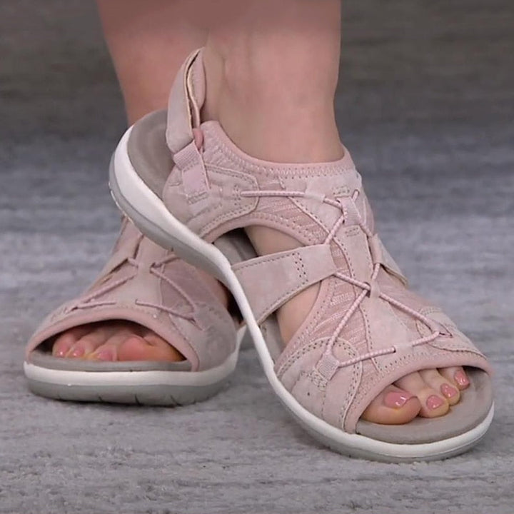 Dames Sportieve Sandalen in Roze, detail van de banden