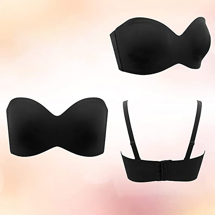 Zwarte strapless bh voor, zij en achterkant