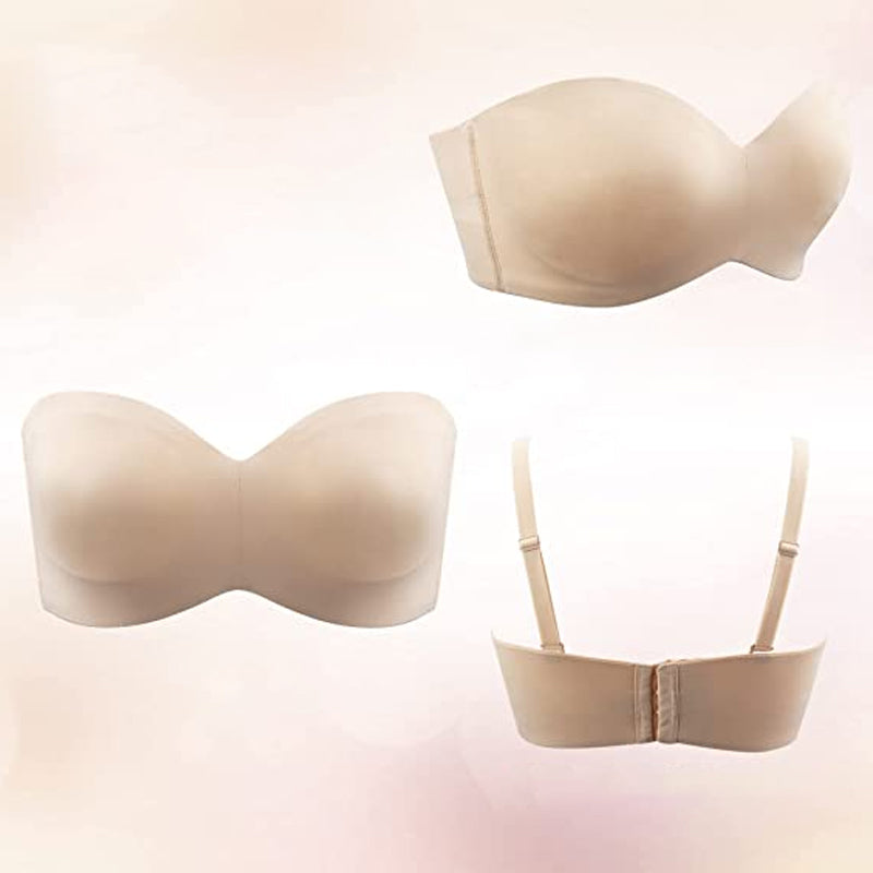 Beige strapless bh voor, zij en achterkant