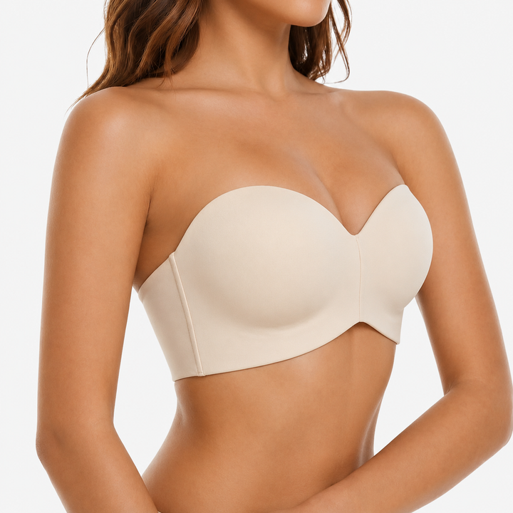 Dames Strapless Bh Met Brede Band En Afneembare Bandjes in Beige