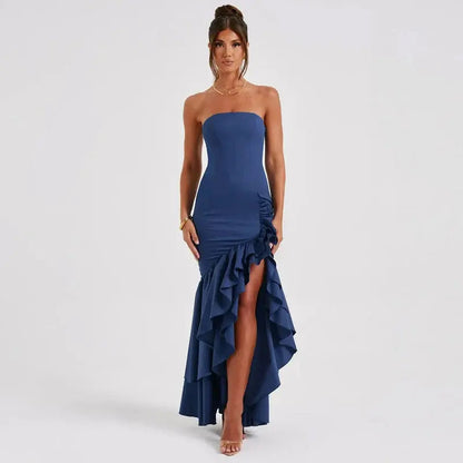 Strapless avondjurk voor dames met ruches