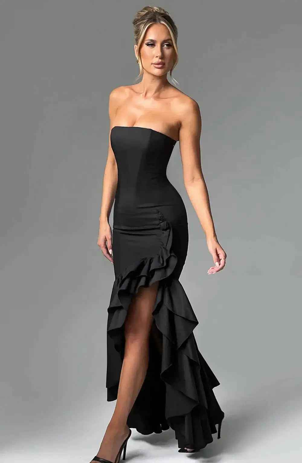 Strapless avondjurk voor dames met ruches