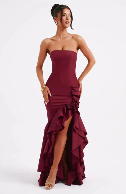Strapless avondjurk voor dames met ruches